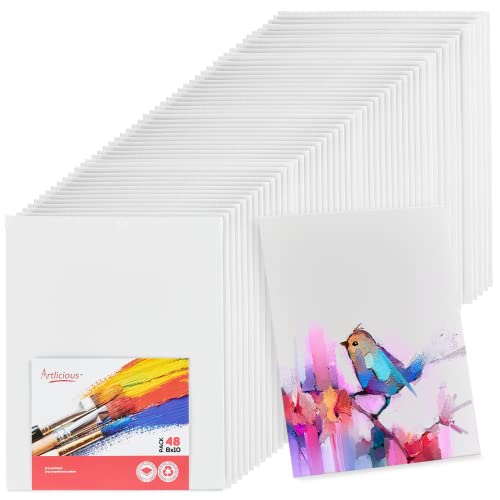 Book Cover Artlicious Canvases for Painting - Pack of 12, 8 x 10 Inch Blank White Canvas Boards - 100% Cotton Art Panels for Oil, Acrylic & Watercolor Paint