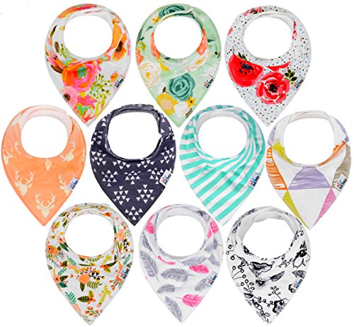 ana baby 10-Pack Baby Bandana Drool Bibs for Drooling and Teething, 100% Organic Cotton, Soft and Absorbent, Bibs for Baby Girls