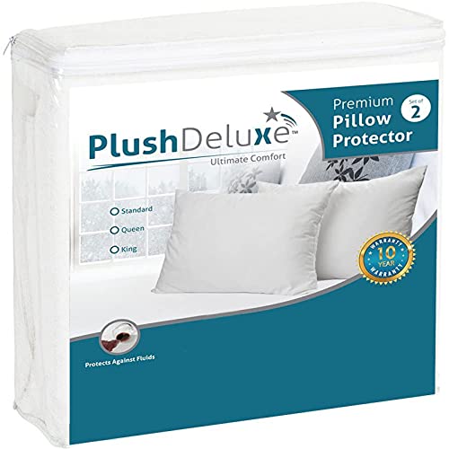 Book Cover PlushDeluxe Premium Pillow Protector 100% Waterproof and Soft Cotton Terry (Set of 2) 10 Year Warranty (King)