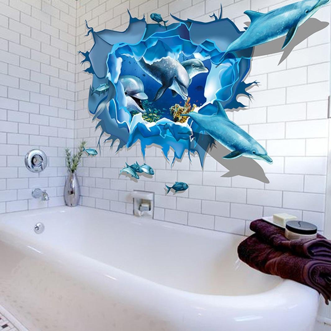 LUNIWEI 23.635.4" PVC Dolphin Sea Ocean Bathroom Decor 3D Wall Stickers