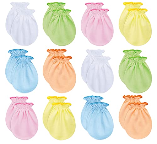 RATIVE Newborn Baby Cotton Gloves Sleep Sleeping No Scratch Mitten Mittens Mitts Set for 0-3 0-6 Months Boy Boys Girl Girls (12 Pairs/assorted)