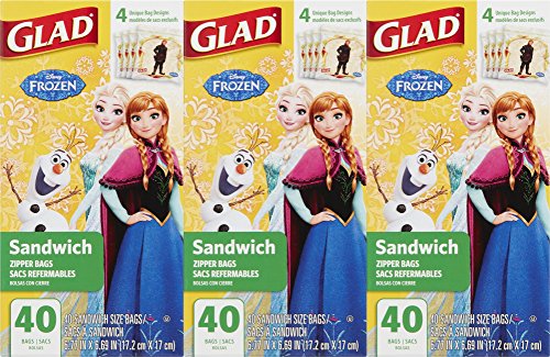 Glad Zipper Food Storage Sandwich Bags - Disney Frozen - 120 Count - (Pack of 3)