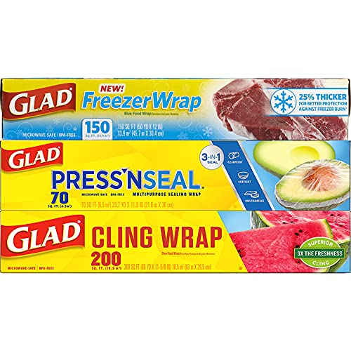 Glad Trash & Food Storage Plastic Food Wrap Variety Pack - Press'n Seal Wrap - FreezerWrap - ClingWrap (Pack of 3) (B01FDB1TGO)