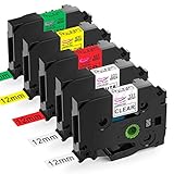 Anycolor Compatible Label Tape Replacement for Brother P-Touch TZe Color Label Tape TZe-231 TZe-131 TZe-431 TZe-631 TZe-731 Work with Brother PT-D210 PT-H100 PT-D400 Labeler, 0.47 Inch (12mm), 5-Pack