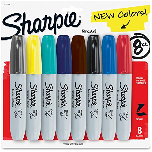 Sharpie 1927322 Permanent Marker, 5.3mm Chisel Tip, Assorted Fashion, 8/Pack