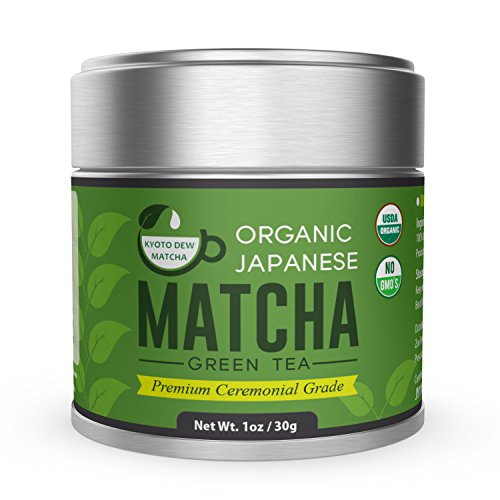 Kyoto Dew Matcha â€“ Organic Premium Ceremonial Grade from Japan Matcha Green Tea Power â€“ Radiation Free, Non Fillers, Zero Sugar â€“ USDA & JAS Certified Organic 30g (1oz) Tin