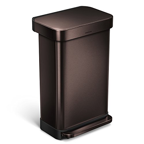 simplehuman 45 Liter Rectangular Hands-Free Kitchen Step Soft-Close Lid, Dark Bronze Stainless Steel Trash can