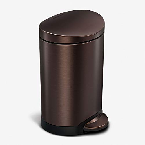 simplehuman 6 Liter / 1.6 Gallon Semi-Round Bathroom Step Trash Can, Dark Bronze Stainless Steel