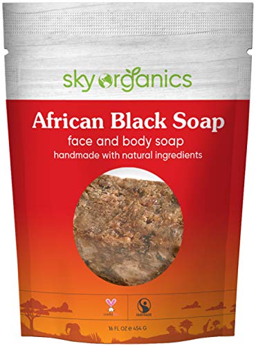 African Black Soap Bar by Sky Organics (16oz) Raw Black Soap Face & Body Wash - Authentic Handmade Soap from Ghana Facial Wash Vegan and Cruelty-free