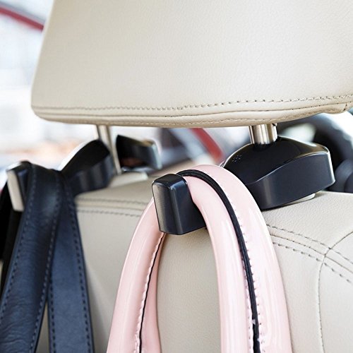 Book Cover IPELY Universal Car Vehicle Back Seat Headrest Hanger Holder Hook for Bag Purse Cloth Grocery (Black -Set of 2).