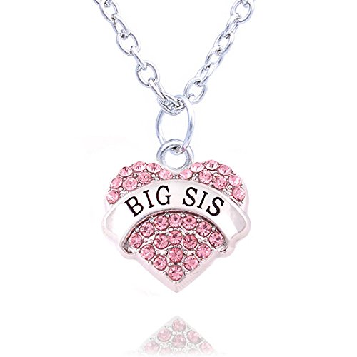 lauhonmin Family Jewelry Silver Alloy Pink Crystal Love Heart Big Sister Charm Pendant Necklace Women Girl Gift (Pink Crystal Big Sister)