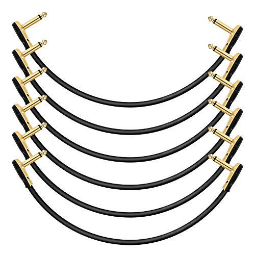 Donner Guitar Patch Cables Right Angle 12 Inch 30cm 1/4 Instrument Cables for Effect Pedals 6 Pack