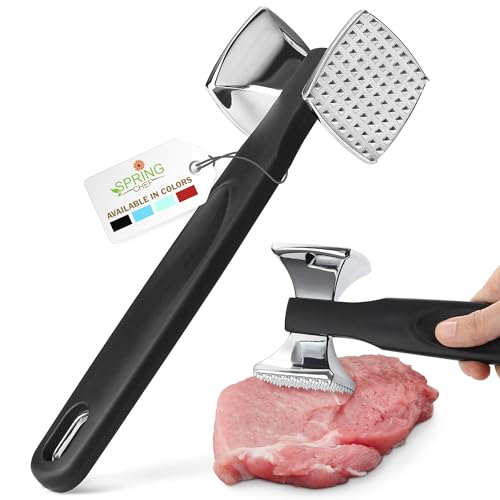 Spring Chef Meat Tenderizer, Heavy Duty Hammer Mallet Tool & Chicken Pounder, Black