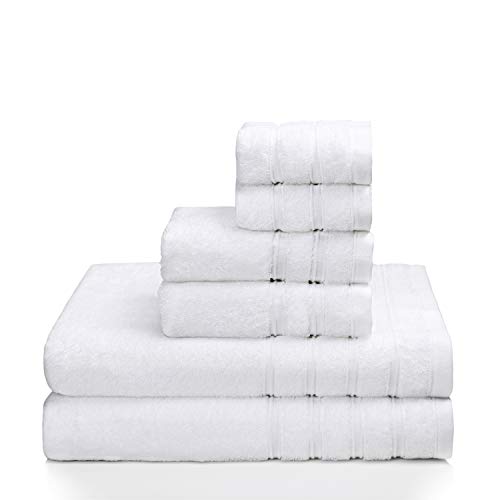 Book Cover PROMIC 100% Quality Cotton Hotel & Spa Bath Towel Set, 6 Piece Includes 2 Bath Towels, 2 Hand Towels, and 2 Washcloths â€“ 500GSM, Highly Absorbent and Softness, (White)