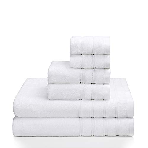 PROMIC 100% Quality Cotton Hotel & Spa Bath Towel Set, 6 Piece Includes 2 Bath Towels, 2 Hand Towels, and 2 Washcloths â€“ 500GSM, Highly Absorbent and Softness, (White)