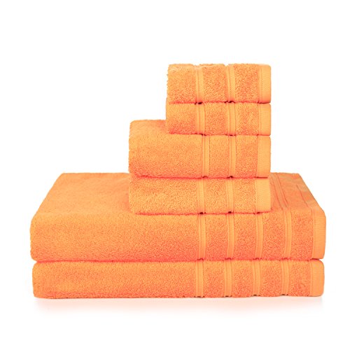 Book Cover PROMIC 100% Cotton Bath Towel Set, 6 Piece Includes 2 Bath Towels, 2 Hand Towels, and 2 Washcloths â€“ Highly Absorbent and Softness, Fade-Resistant, Fall Decor Idea, Orange