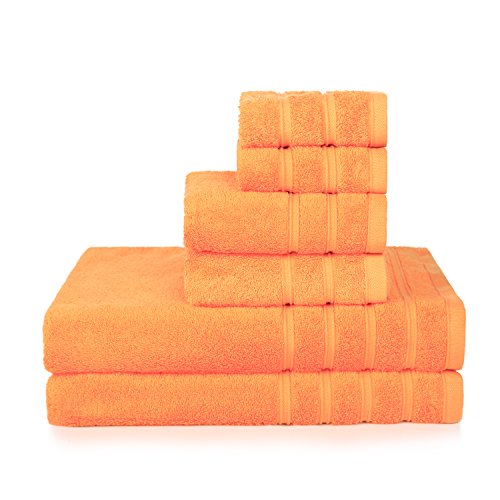 PROMIC 100% Cotton Bath Towel Set, 6 Piece Includes 2 Bath Towels, 2 Hand Towels, and 2 Washcloths – Highly Absorbent and Softness, Fade-Resistant, Fall Decor Idea, Orange
