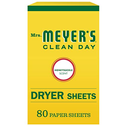 Book Cover Mrs. Meyer's Clean Day Dryer Sheets, Fabric Softener, Reduces Static, Cruelty Free Formula Infused with Essential Oils, Honeysuckle Scent, 80 Count