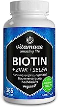 Biotine Pousse des cheveux + Sélénium + Zinc pour une peau des cheveux & des ongles, 365 comprimés végétalien pour 1 an, biotine (vitamine B7) en dose élevée de 10.000 mcg Produit de qualité allemand