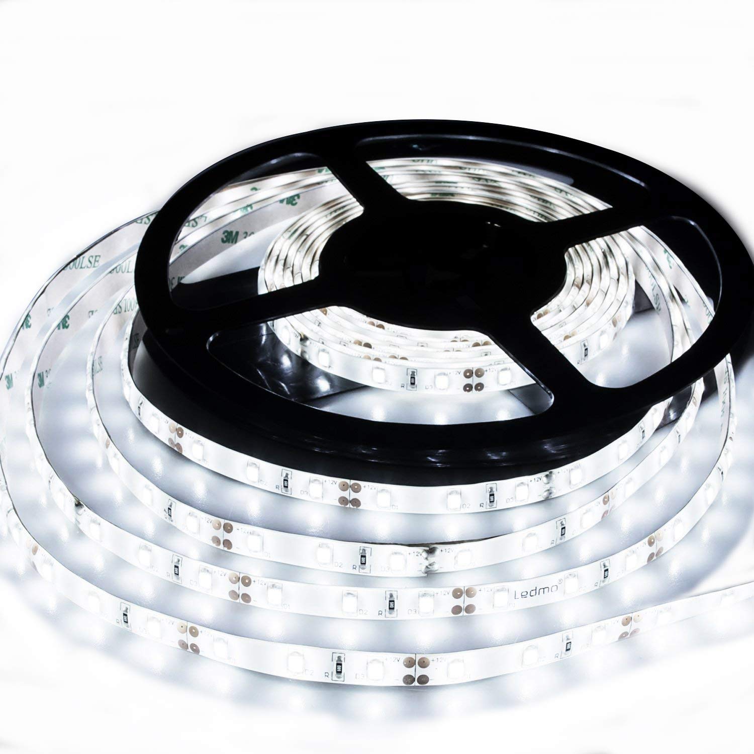 LEDMO Flexible LED Strip Light,DC12V LED Light Strip,Super Bright 300 units SMD 2835 LEDs, Non-waterproof ,Cool White 6000K,16.4 Ft/5M, 15 Lumens/Ft, 2.2 Watts/Ft