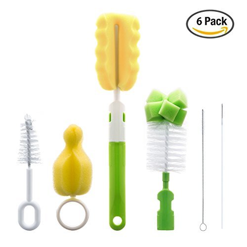 Book Cover Foonii 6 in 1 Bottle Brush Cleaner Kit, Cleaning Brush Set for Cups Sports Bottle Baby Bottle Nipple Straws and more ( Green )