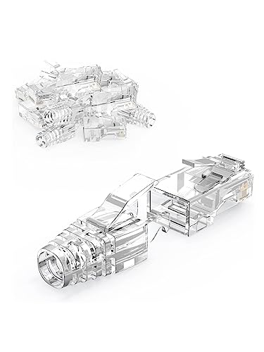 CableCreation RJ45 Connectors, 50-Pack Cat6 Connector, Cat6/Cat5 8P8C Modular Plug Ends with Relief Boots for Solid Wire and Standard Cable, Transparent