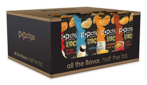 Popchips Ridges Potato Chips Variety Pack, Single Serve 0.8 Ounce Bags (Pack of 24), 3 Flavors: 8 Tangy BBQ, 8 Cheddar & Sour Cream, 8 Buffalo Ranch