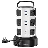 Power Strip Tower JACKYLED Surge Protector Electric Charging Station 3000W 13A 10 Outlets 4 USB Ports with 16AWG 6.5ft Heavy Duty Extension Cord for Home Office