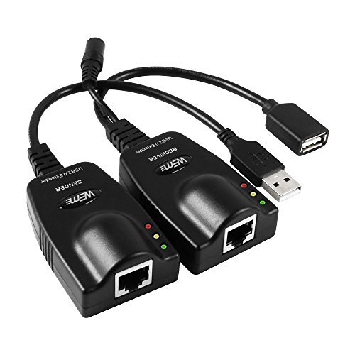 WEme USB 2.0 Extender to RJ45 Over Cat5 5E 6, Connection up to 100 Meter 328 Ft Ethernet Extention Cable Type A Male to A Female with 5V2A Power Adapter
