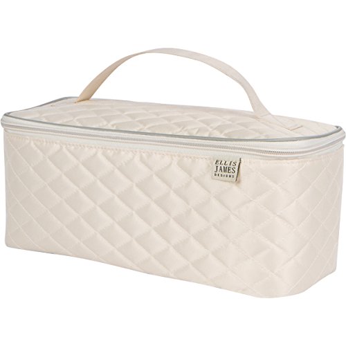 Ellis James Designs Large Travel Makeup Bag Organizer, Cosmetic Case, Train Case Bag Toiletry Organizer with Handle and Makeup Brush Holders - Multifunctional for Professional Hair and Beauty Storage