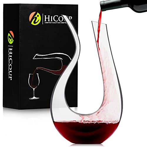 HiCoup Red Wine Decanter with Aerator - 750mL Crystal Glass Wine Carafe and Purifier for Home Barï»¿