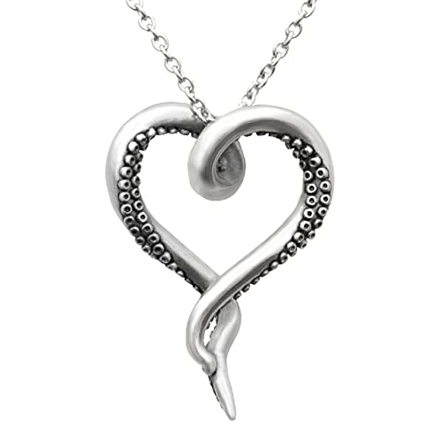 Controse Women's Silver-Toned Heart Shaped Stainless Steel Sea Lover Octopus Necklace 31"