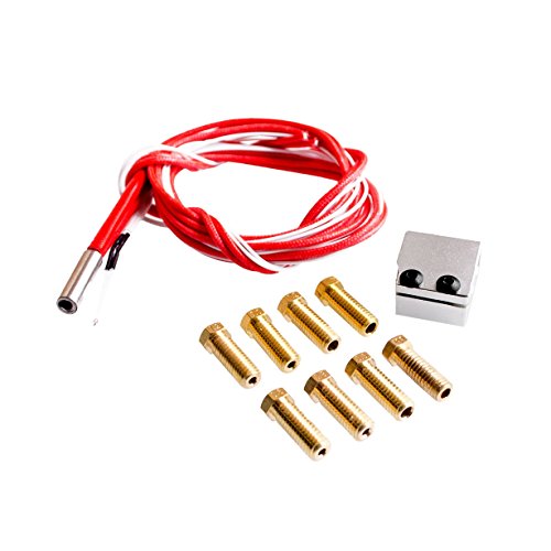 Wangdd22 High Speed V6 Print Pack for RepRap 3D Printer 1.75/3mm Filament Metal Hotend Volcano Extra Nozzles + Heater Block+NTC 3950 Thermistor