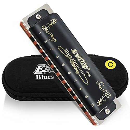 East top Harmonica Key of C 10 Hole 20 Tone Diatonic Blues Harmonica Mouth Organ with Case Top Grade for Professional Player,Beginner,Students,Children,Kids Birthday Gift