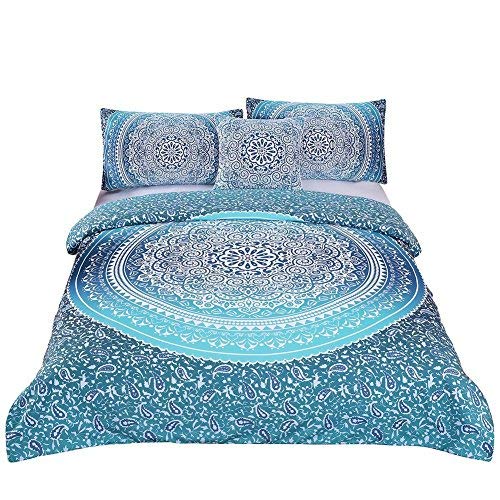 Book Cover Sleepwish 4 Pcs Mandala Bedding Blue Green Bohemian Duvet Cover Set Boho Comforter Cover Indian Hippie Bedspread Luxury Bed Set Full Size for Boys Girls