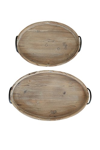 Round Decorative Wood Trays with Metal Handles (Set of 2 Sizes)