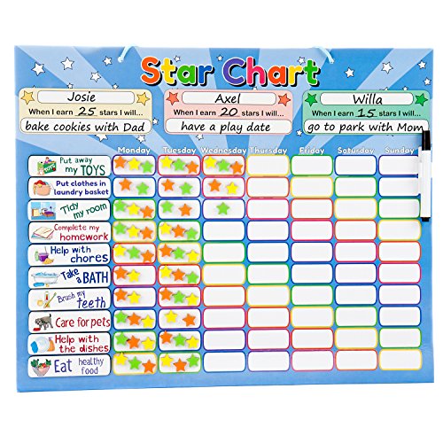 Book Cover Roscoe Learning Responsibility Star Chart | Customize for 1-3 Kids | Magnetic Chore Reward System