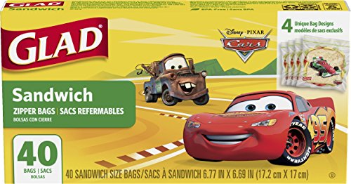 Book Cover Glad Food Storage Bags, Sandwich Size Zipper Bags, Cars, 40 Count