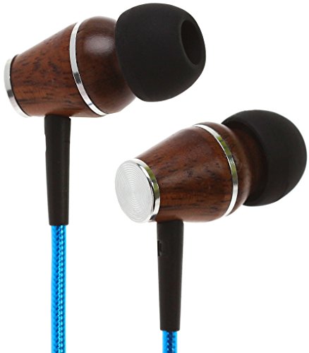 Symphonized XTC 2.0 Earbuds with Mic, Premium Genuine Wood Stereo Earphones, Hand-Made in-Ear Noise-isolating Headphones with Tangle-Free Innovative Shield Technology Cable (Electric Blue)