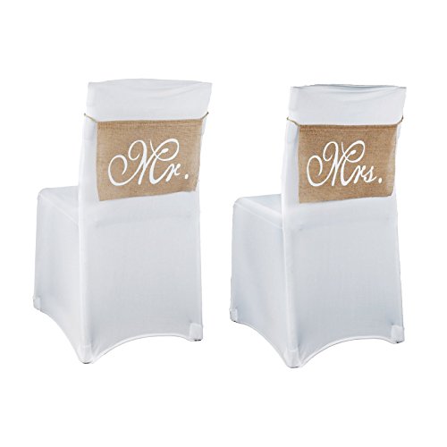 Vlovelife Mr & Mrs Burlap Chair Banner Set Chair Sign Garland Rustic Vintage Wedding Party Chair Decoration - 14'' x 9'' - 1 Pair