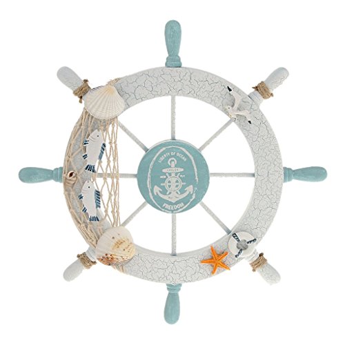 Book Cover Rienar Nautical Beach Wooden Boat Ship Steering Wheel Fishing Net Shell Home Wall Decor White - Fish