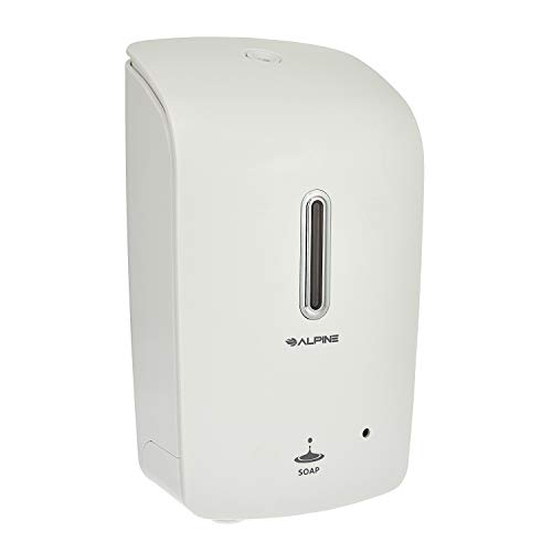 Alpine Wall Mountable, Touchless, Universal Liquid Soap Dispenser for Offices, Schools, Warehouses, Food Service Facilities, and Manufacturing Plants - White