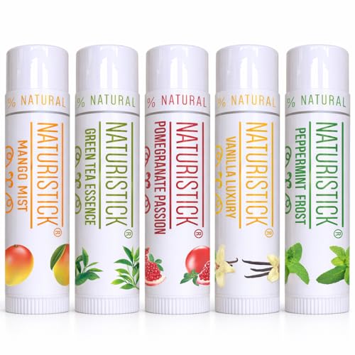 Naturistick Lip Balm - All Natural Flavored Lip Care with Lip Balm Holder - for Men and Women - Made of 100% Natural Moisturizers - Best for Dry and Chapped Lips - 4 Refreshing Flavors - Made in USA by Nature Pure