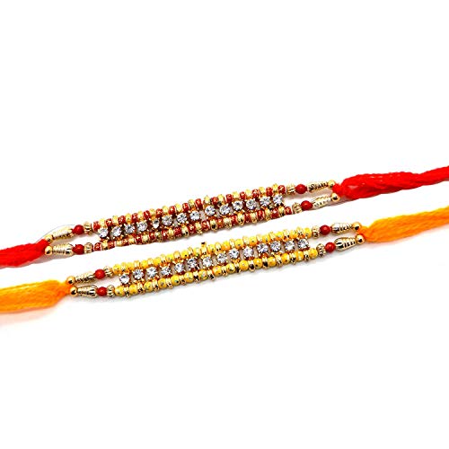 Set of Two Rakhi, 14 Stone Rakhi thread,Raksha bandhan Gift for your brother,Color Vary and Multi Design