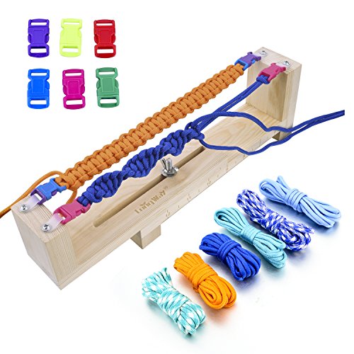Long Way ® Jig Bracelet Maker with Parachute Cord, Wristband Maker - 6 parachute cords and 6 quick release buckles - Paracord Braiding Weaving DIY Craft Tool Kit - Heavy Duty Buckles