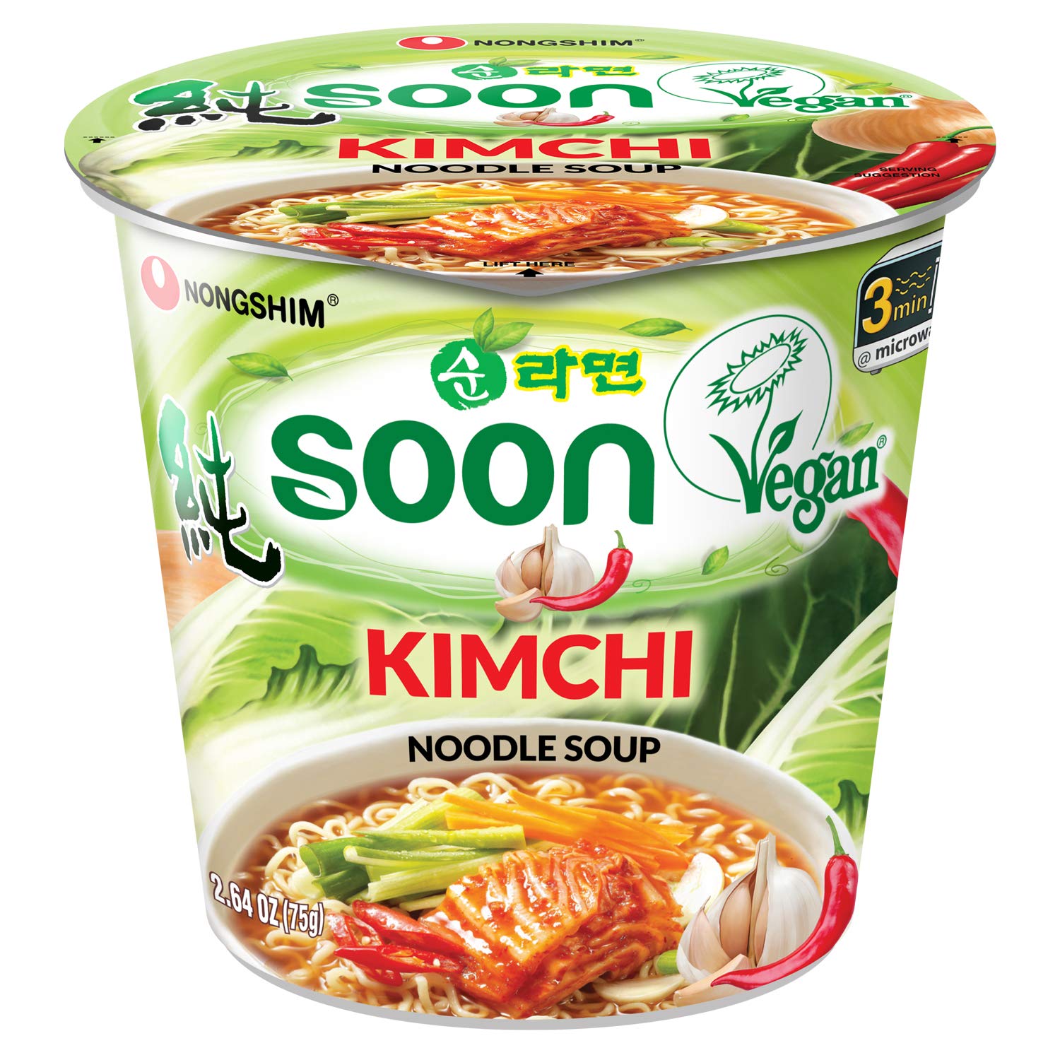 Nongshim Soon Kimchi Noodle Cup, 2.64 Ounce (Pack of 6) Kimchi 2.64 Ounce (Pack of 6)