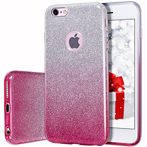 MILPROX Compatible iPhone 6S, iPhone 6, Shiny Glitter CASE [Bling Crystal Clear][Extremely Sparkly], Slim Premium 3 Layer Hybrid, Anti-Slick/Protective/Soft Case- 4.7 Pink+Silver
