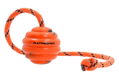 PlayfulSpirit Durable Natural Rubber Ball on a Rope - Perfect Dog Training, Exercise and Reward Tool - Medium Size Dog Toy for Fetch, Catch, Throw and Tug War Plays - Happy Playtime Guaranteed