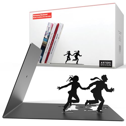 Artori Design Book Ends to Hold Books Heavy Duty - Hidden Metal Bookends for Shelves Desk or countertop - Bookend Book Holder for Home Decorative - Gift for Book Lovers and Home Decor (Runaway)