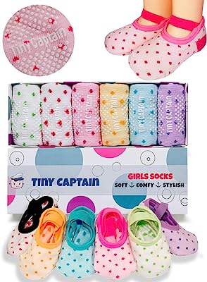 Book Cover Baby Toddler Girls Grip Socks 1-3 Year Old Anti Slip w/ Strap Socks Girl 1 Yr Old Gift (Rainbow - 6 Pairs, 1-3T)